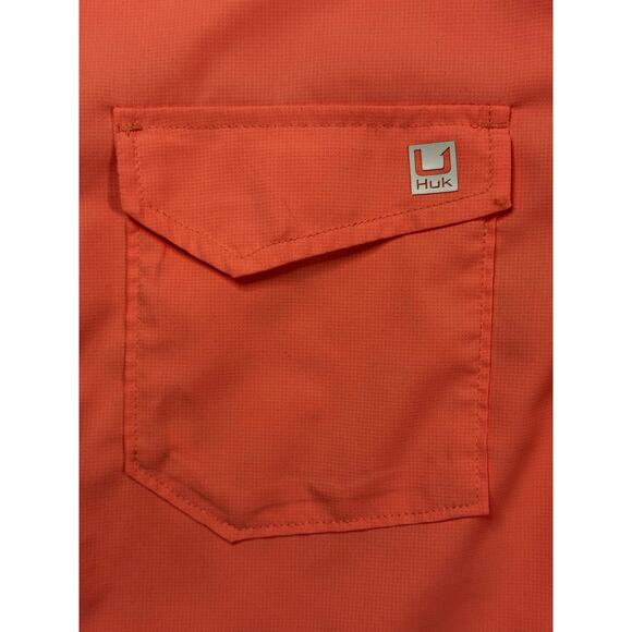 Huk Men's Short Sleeve Lightweight Orange Button Up Shirt - Size L - Picture 2 of 4